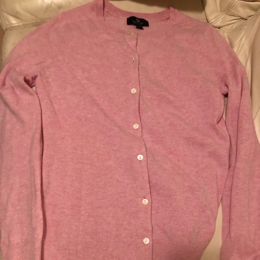 NWOT Lands’ end crewneck cashmere cardigan in heather rose pink size XS
